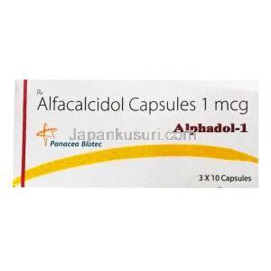 アルファカルシドール-1, アルファカルシドール カプセル 1mcg, 製造元:Panacea Biotec,　箱表面